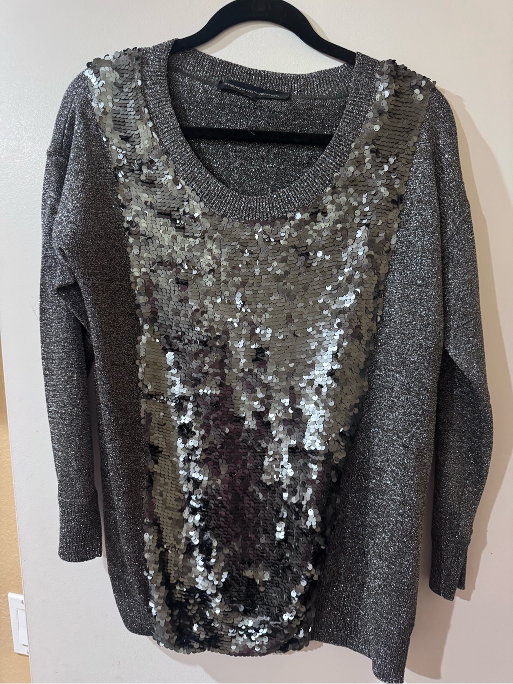French Connection Silver Sequin Front Knit Top